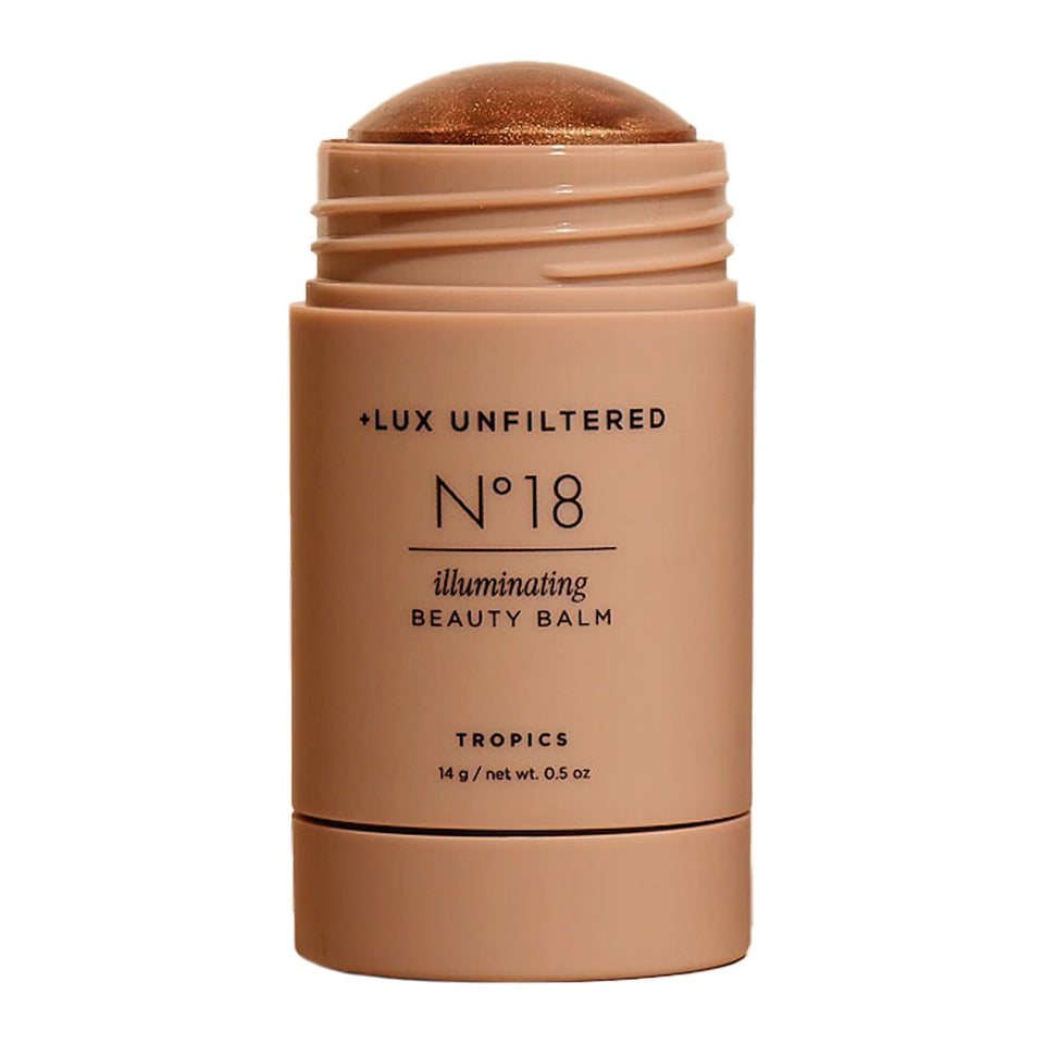 Lux Unfiltered N°18 front packaging showing compact bronzer stick and branding glow