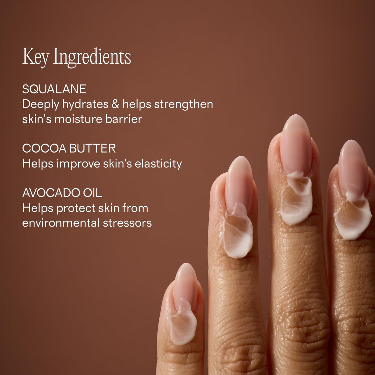 Lux Unfiltered N°24 applied on hands illustrating fast absorption and immediate softness