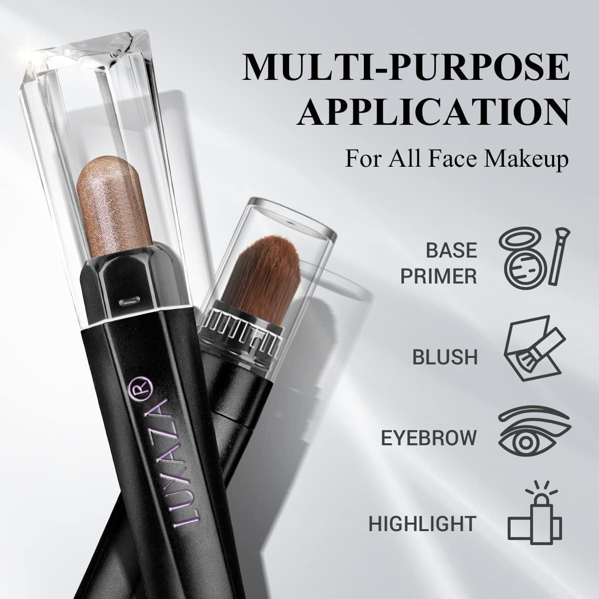 LUXAZA blending brush closeup showing soft synthetic bristles for even blending