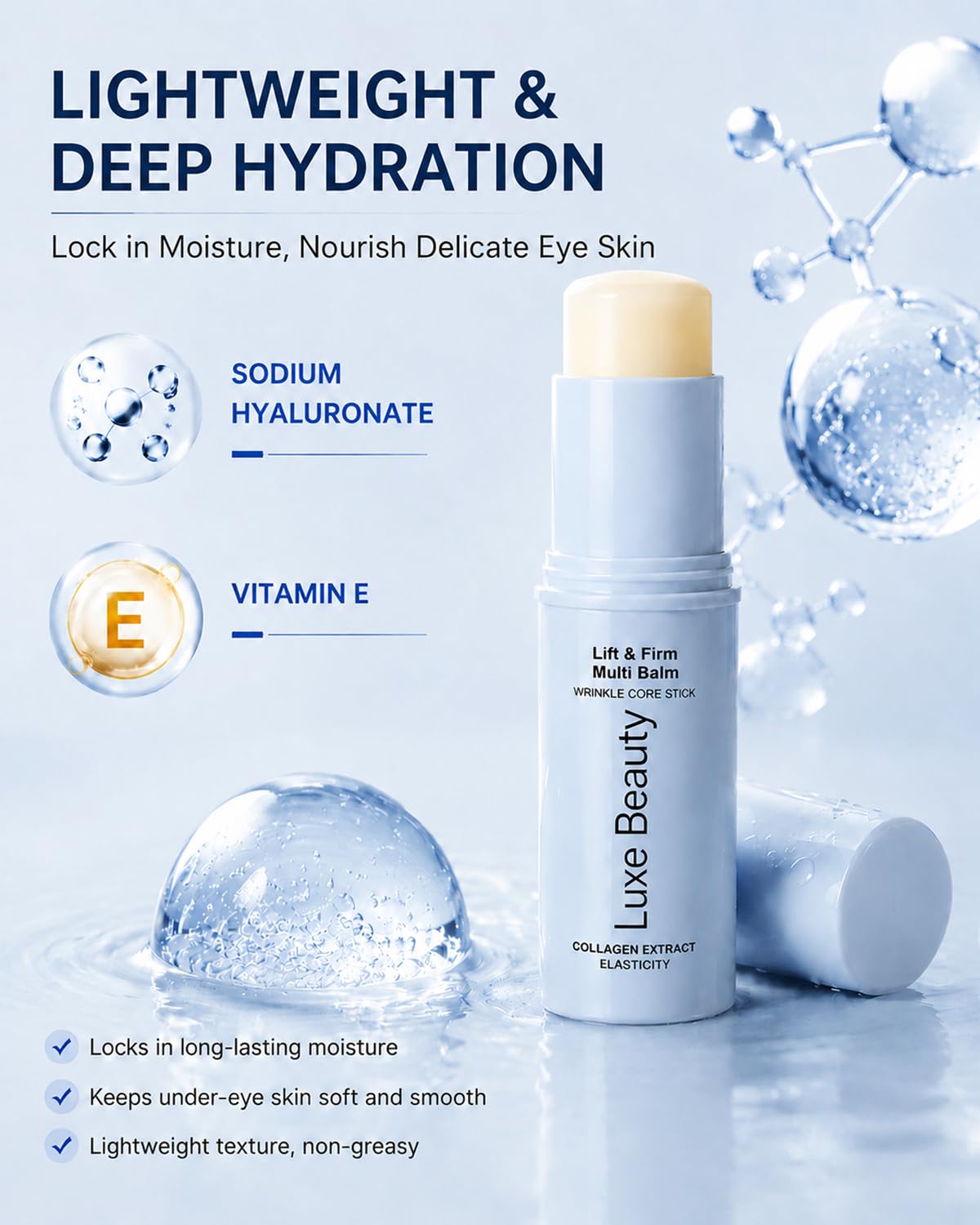 Luxe Beauty application of multi stick under eye demonstrating targeted lift and refresh