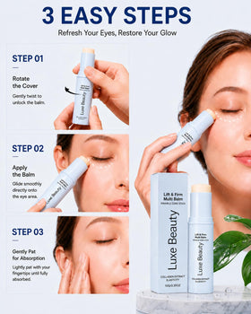 Luxe Beauty before and after crop indicating firmer, smoother under-eye appearance