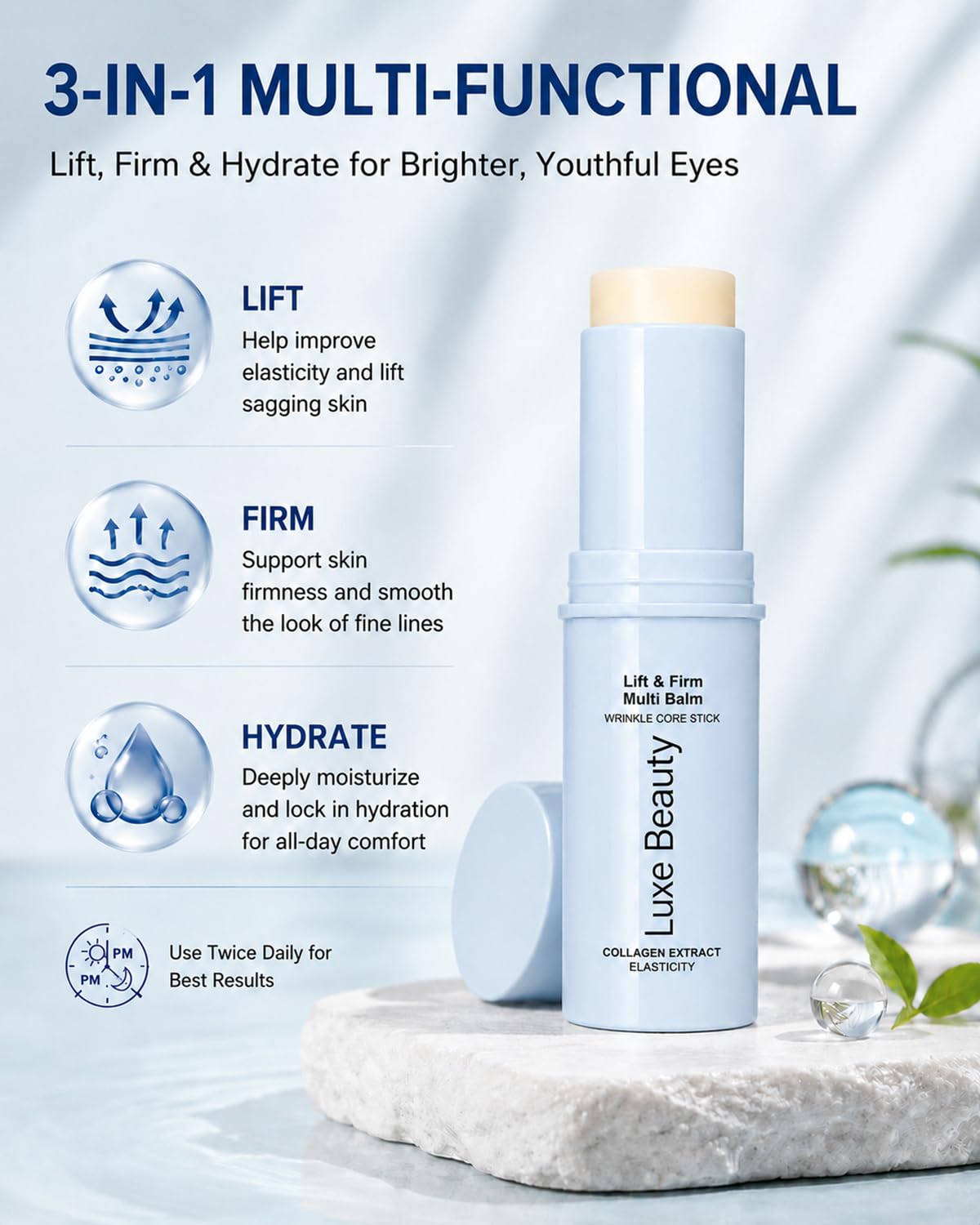Luxe Beauty close-up of balm texture illustrating smooth glide and hydrating finish