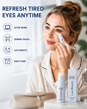 Luxe Beauty stick inside a travel bag illustrating on-the-go refresh and easy use