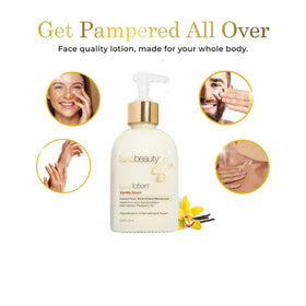 Luxe Beauty jar beside hand for scale showing true size and travel-friendly benefit