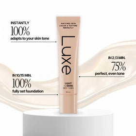 Luxe bottle size scale comparing product dimensions for travel-ready convenience