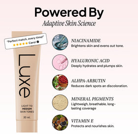 LUXE application on fingertips for effortless blending and natural finish