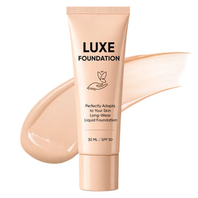 LUXE FOUNDATION front packaging showing tube and brand, conveys trust