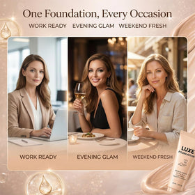 LUXE FOUNDATION in outdoor setting on model, suggests everyday wear protection