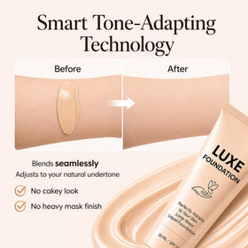 LUXE FOUNDATION swatch on wrist changing color, illustrates shade adaptation