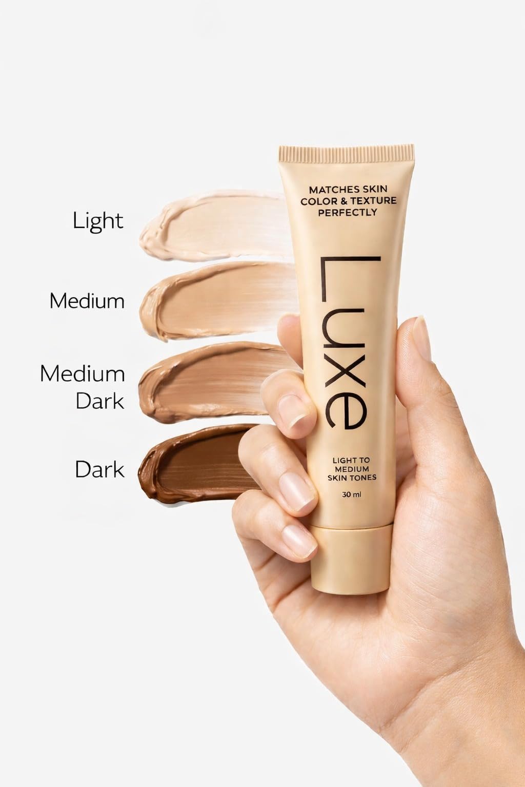 LUXE texture swirl showing creamy formula for smooth, even application