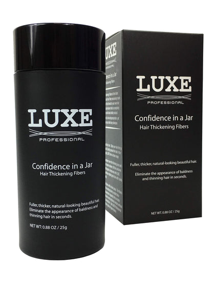LUXE jar front view showing product branding and compact design benefit