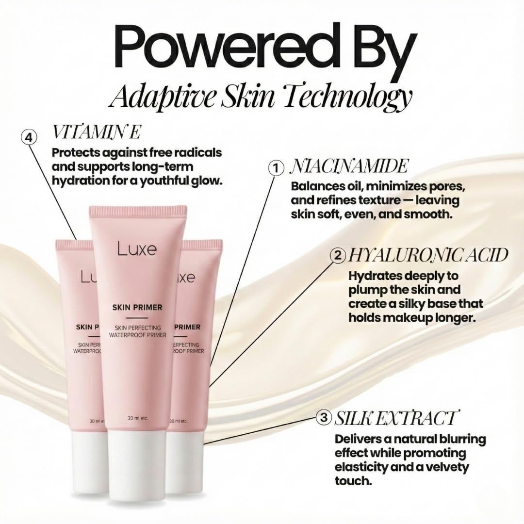LUXE primer texture close-up revealing silky blur finish and smoothing benefit