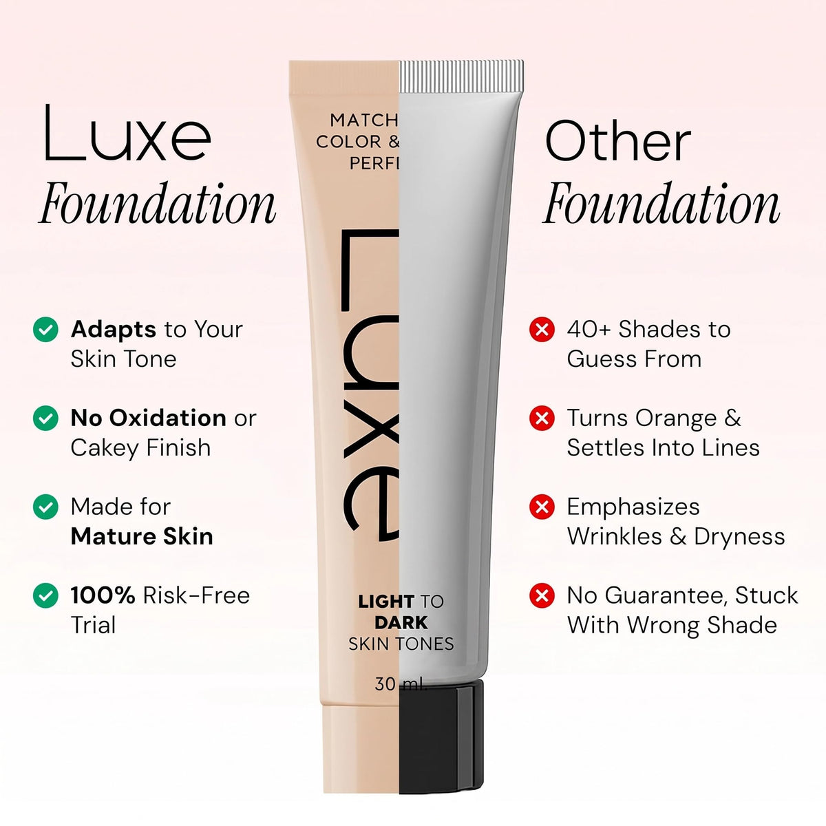 Luxe shade transition demo displaying color change and custom match benefit
