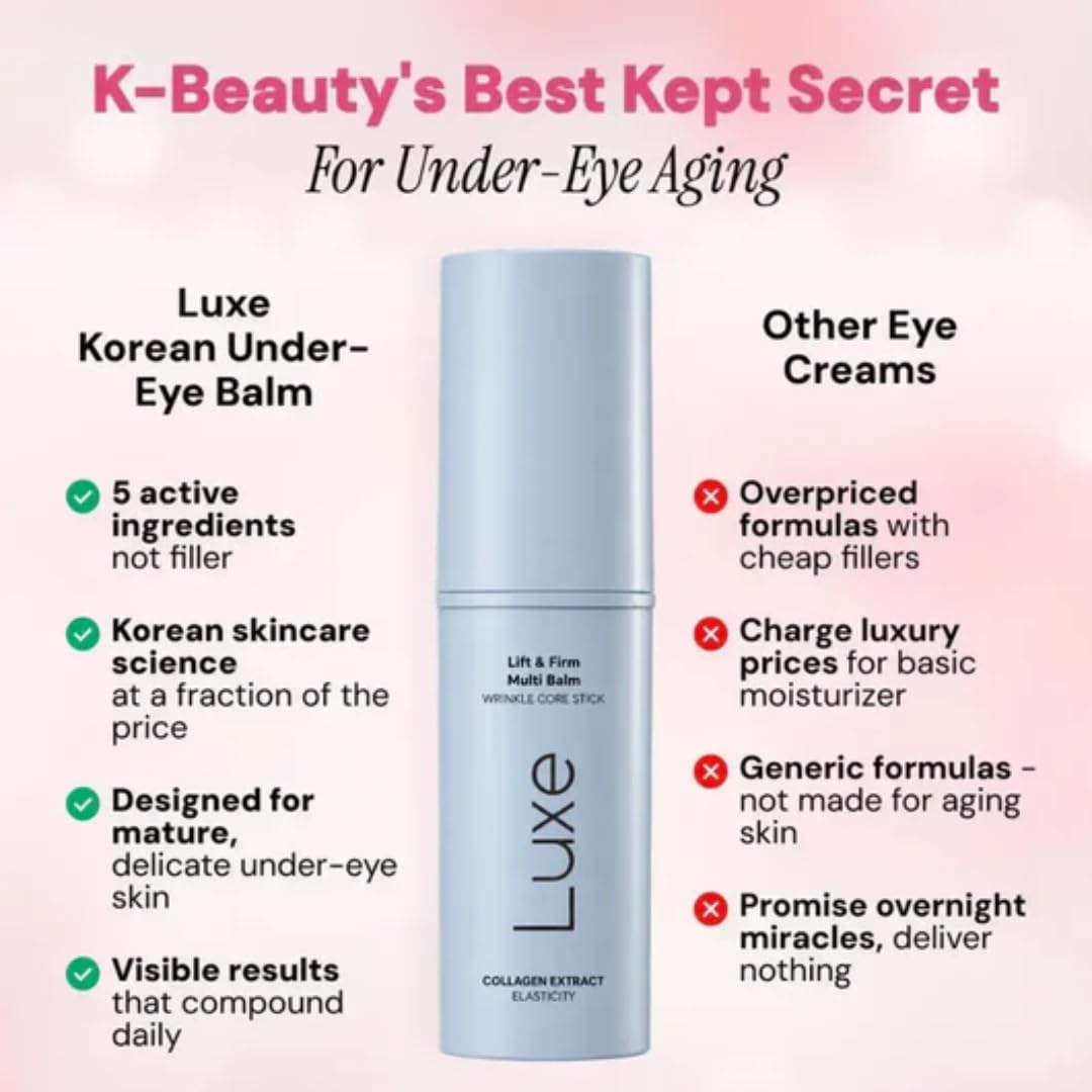 LUXE before and after under-eye visual, smoothing benefit