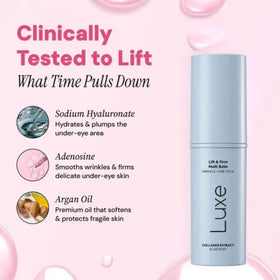 LUXE ingredient display highlighting PDRN collagen, resilience benefit