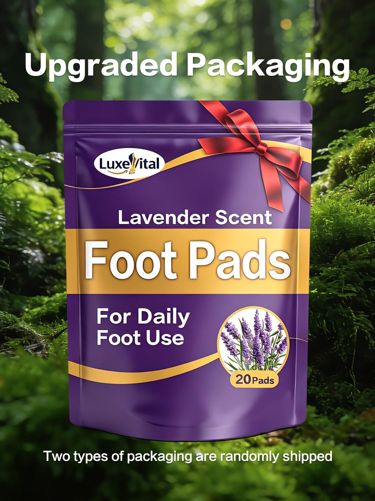 LuxeVital pads beside lavender sprigs in bedroom setting showing calming ritual benefit