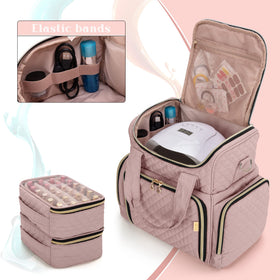 LUXJA open top displaying nail lamp secured by elastic bands, organized storage