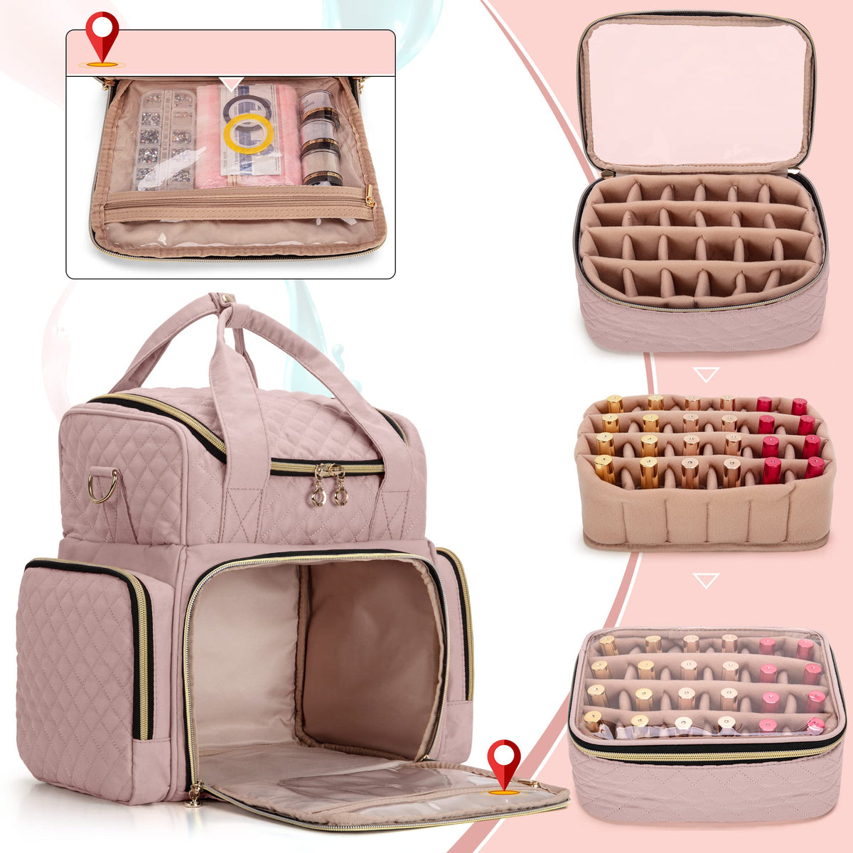 LUXJA removable trays filled with polish bottles, quick-access organization