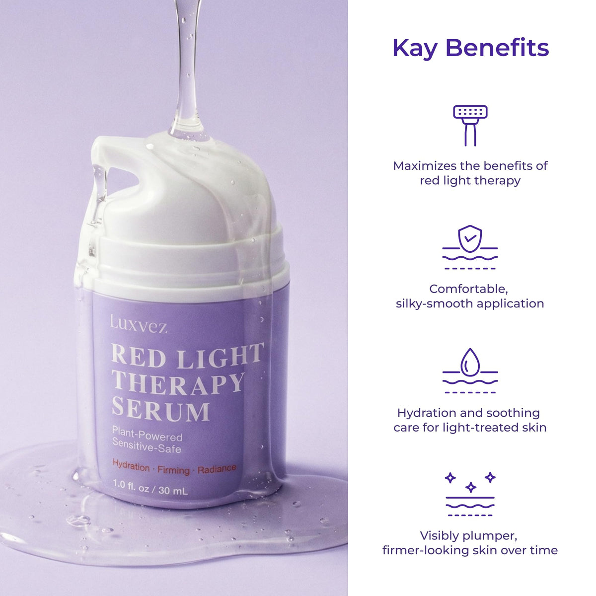 Luxvez open bottle pump detail highlighting easy dispensing benefit