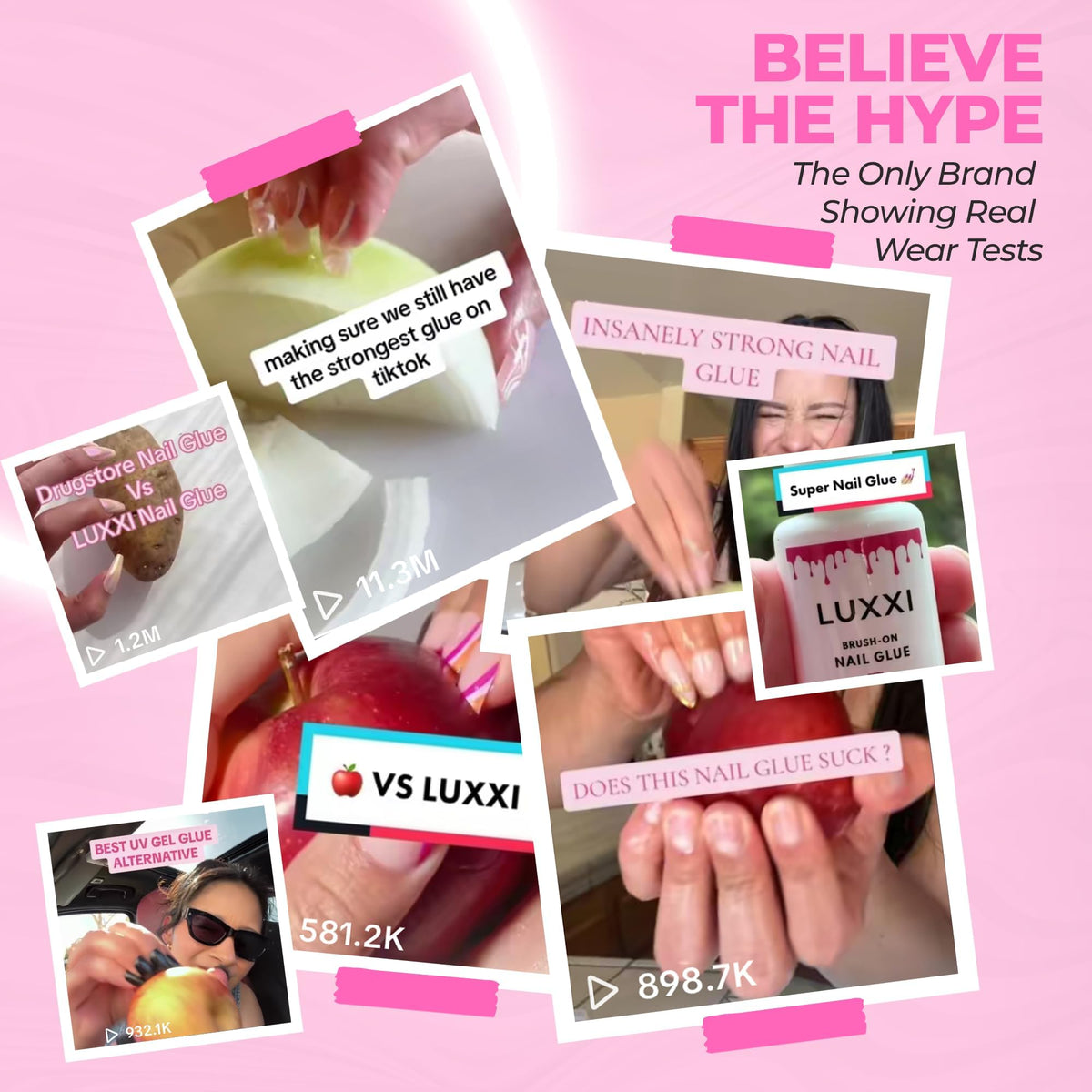 LUXXI applying glue to press-on nail illustrating controlled application and strong bond