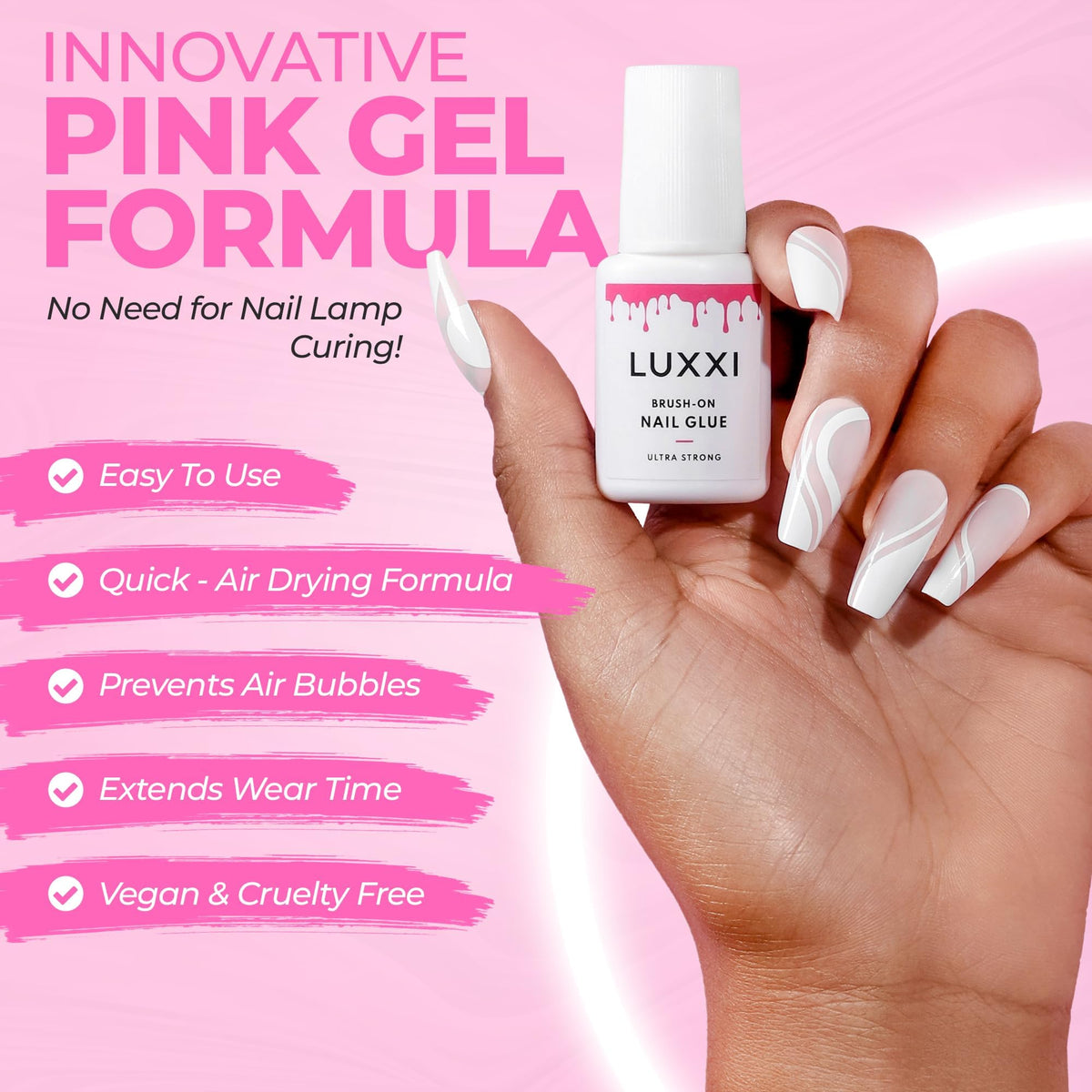 LUXXI precision brush close-up for accurate glue placement and less mess