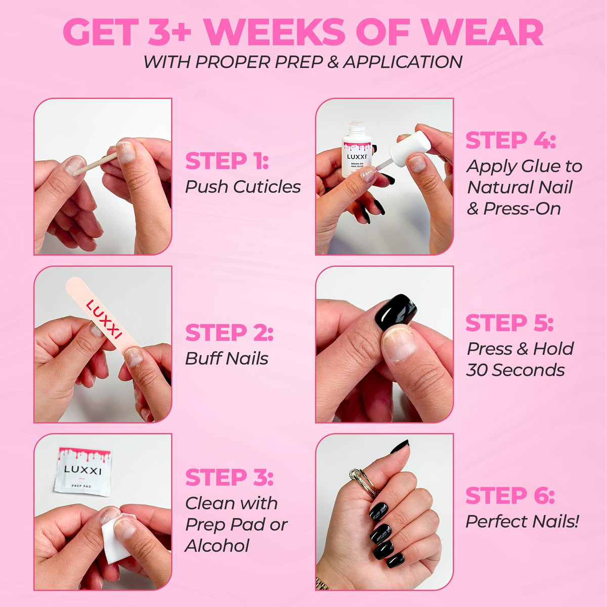 LUXXI press-on nail worn in daily use showing durable hold during activities