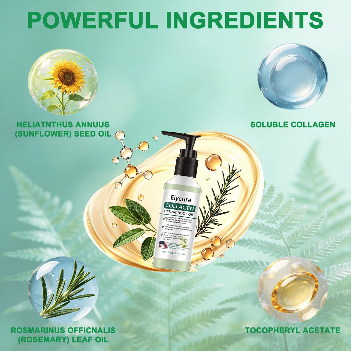 Lvjonya Elycura oil texture on skin showing quick-absorbing finish benefit