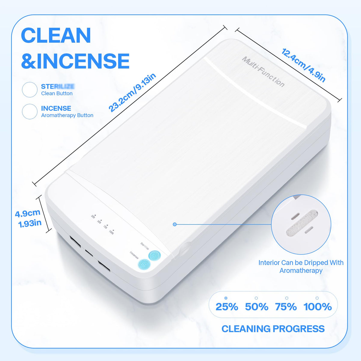 LXIANGN sterilizer with smartphone inside demonstrating phone-sized capacity benefit
