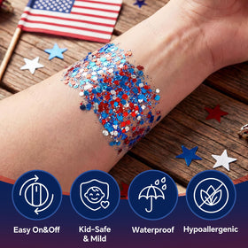 LYBHDAFA glitter applied to hair roots and braid for bold patriotic hairstyle accents