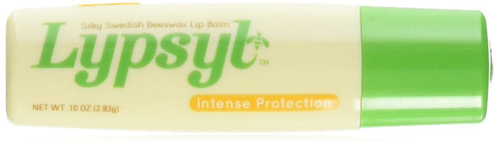 Lypsyl front packaging showing mint lip balm and easy one‑hand slide for quick application