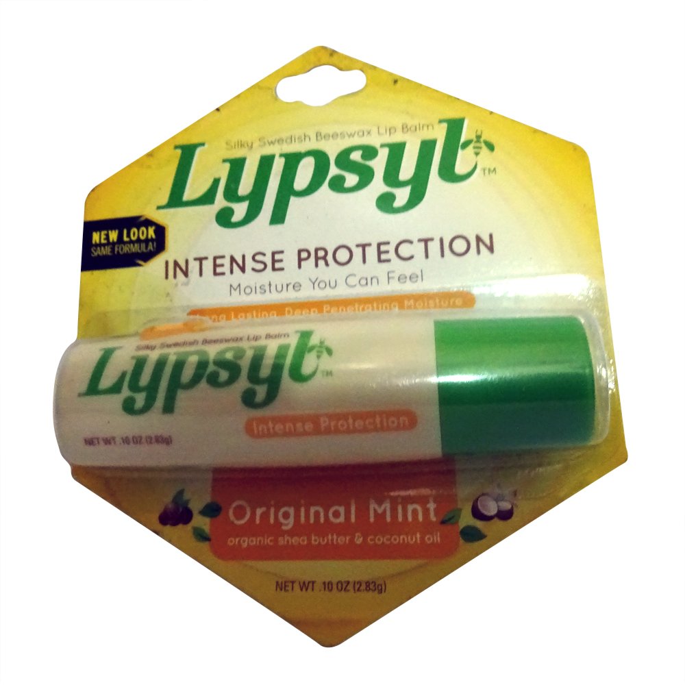 Lypsyl tube front packaging showing mint label and protection benefits