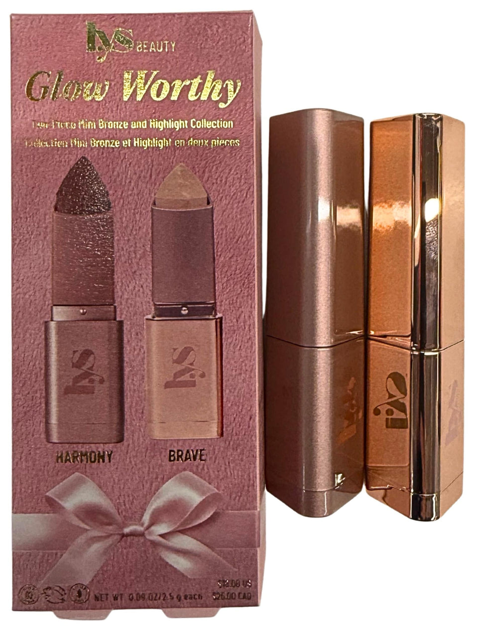 LYS Beauty mini duo front packaging showing bronzer and highlighter, travel convenience