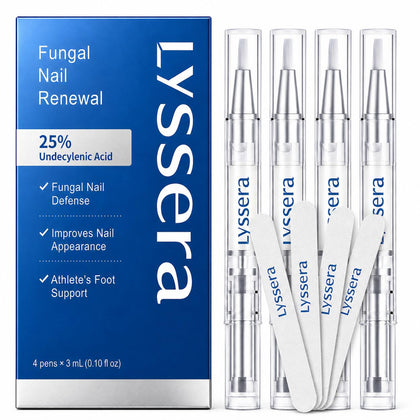 Lyssera front packaging showing four pens and product benefits