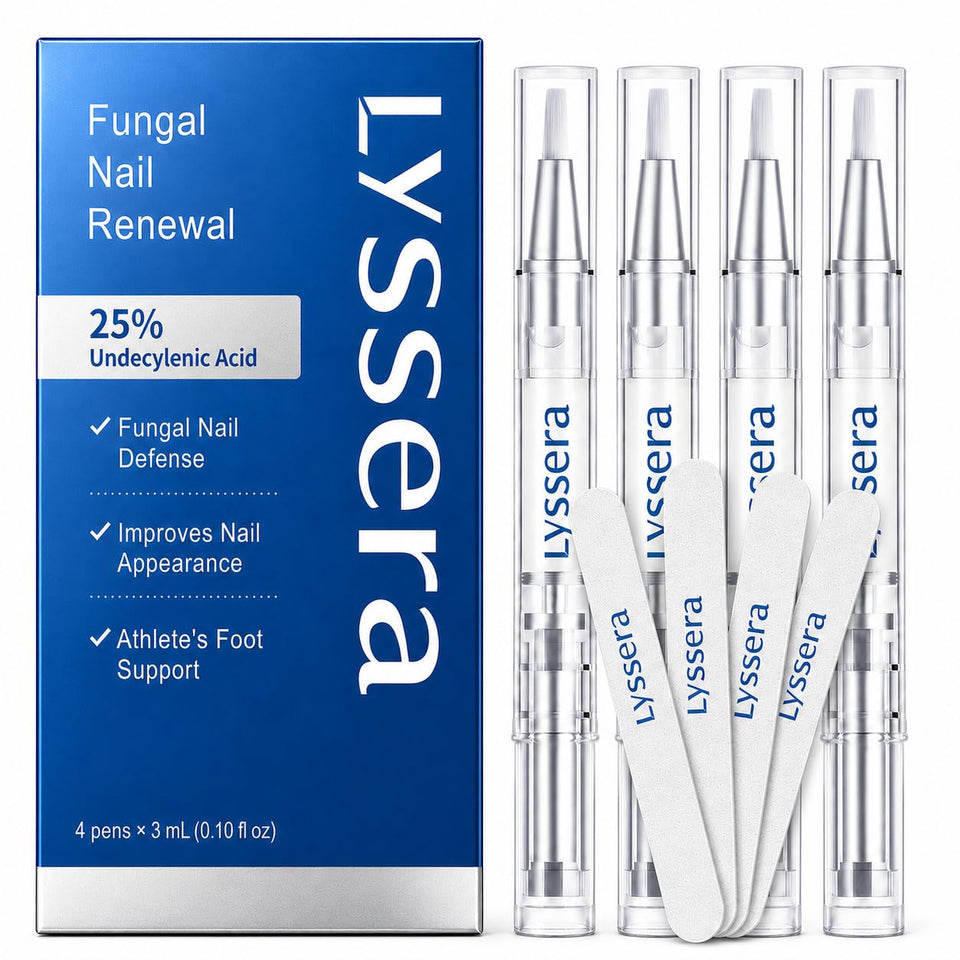 Lyssera front packaging showing four pens and product benefits