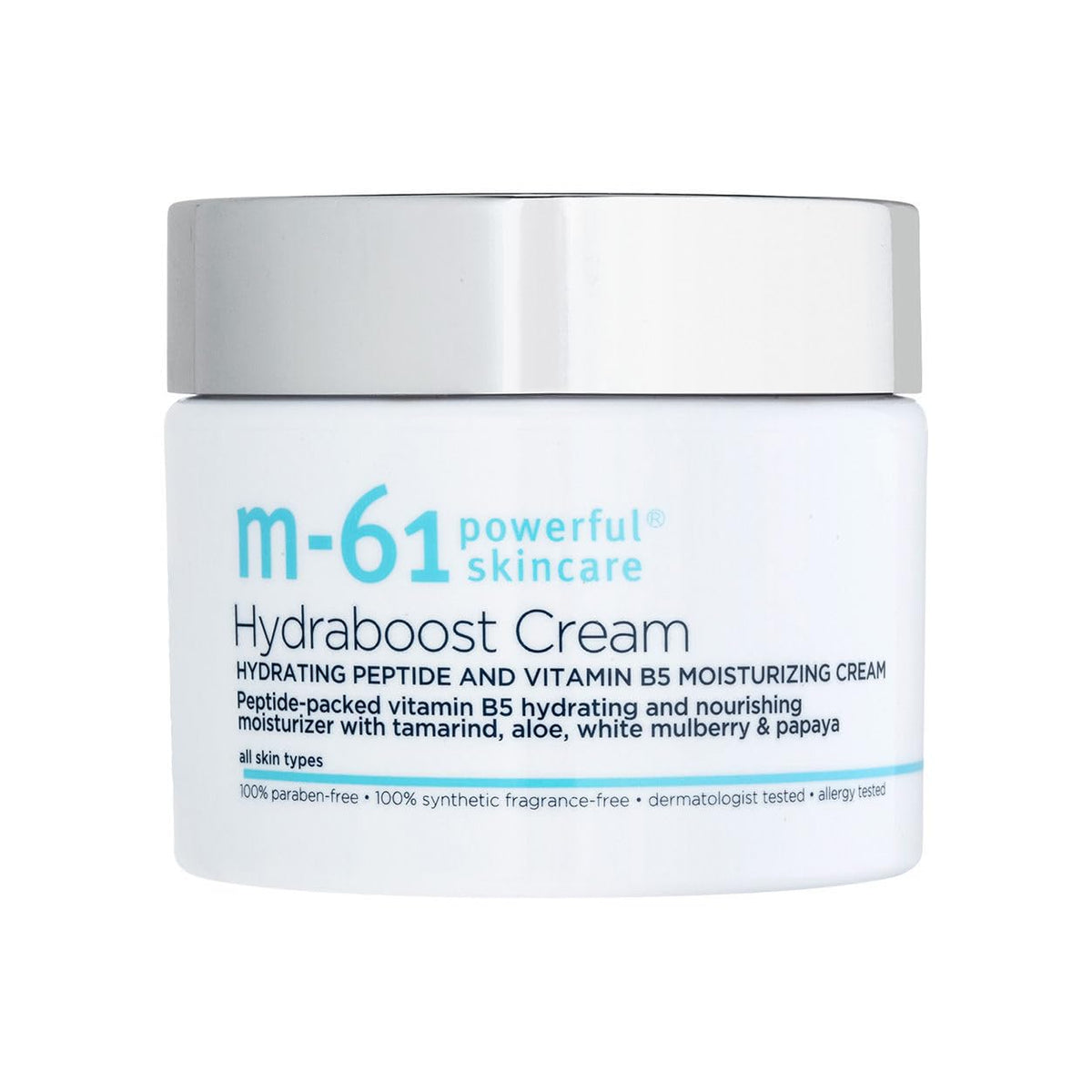 m-61 front packaging showing jar and label, clear hydration benefit