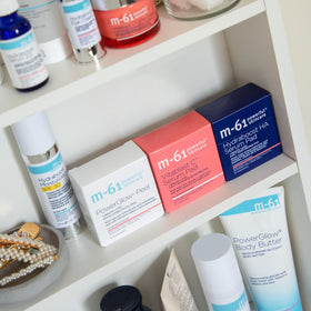 m-61 on bathroom counter in routine demonstrating daily-use benefit