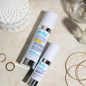 m-61 label close-up displaying unscented and peptide benefits