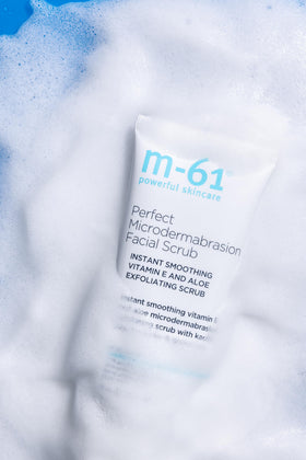 m-61 label showing ingredients and dermatologist-tested seals, trusted