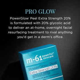 m-61 label close-up displaying 20% glycolic acid information and ingredient transparency