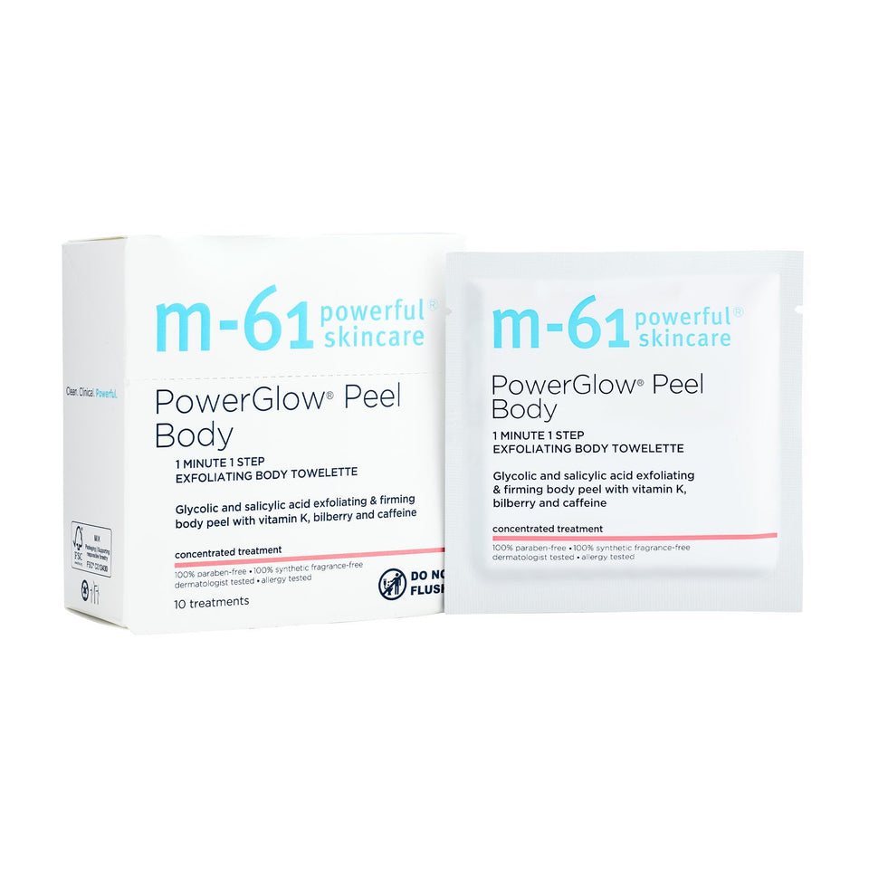m-61 front packaging showing 10 individually wrapped body towelettes and benefits