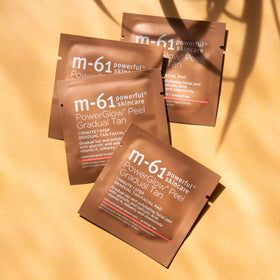 m-61 before and after gradual tan comparison showing buildable color benefit
