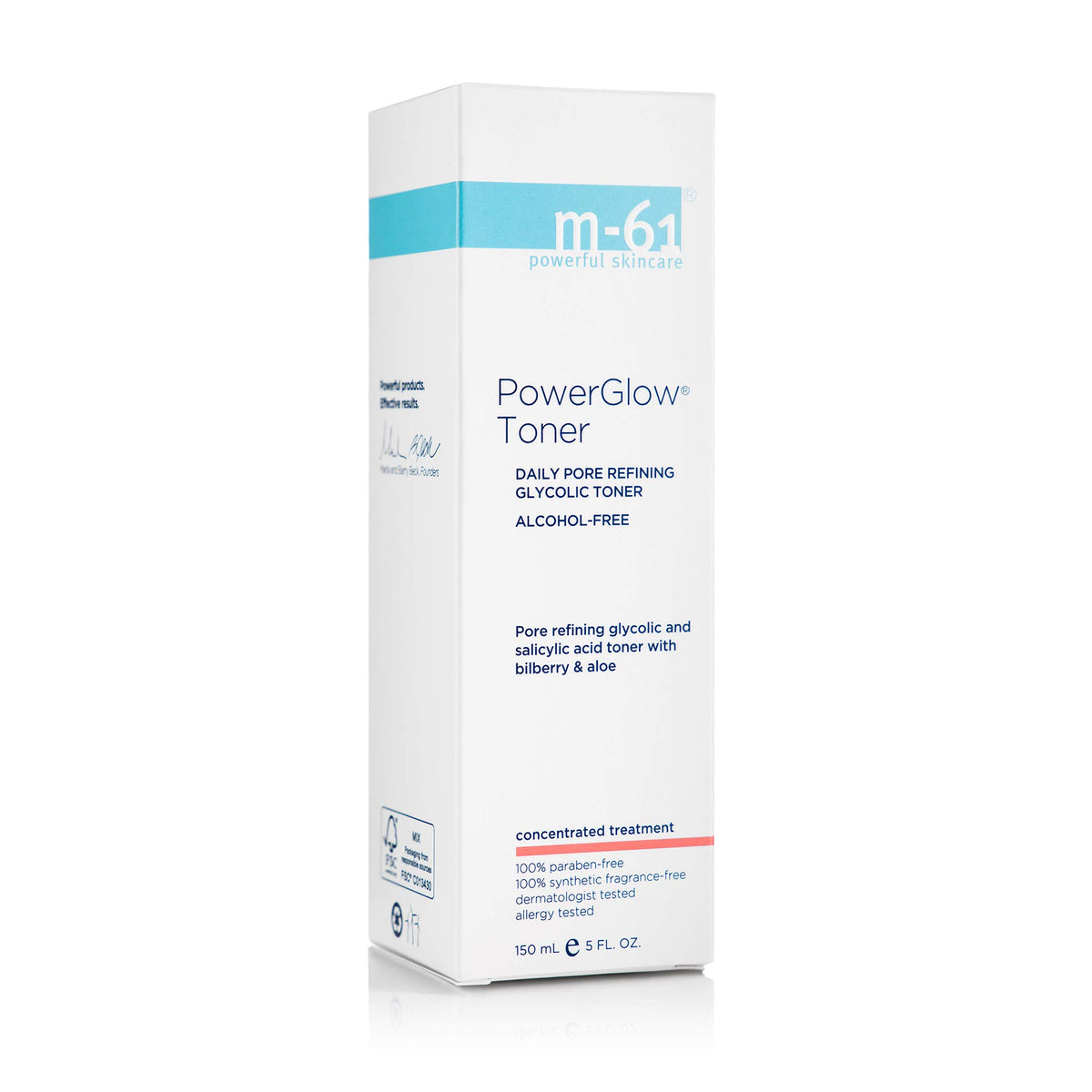 m-61 PowerGlow toner back label listing ingredients and directions for informed use
