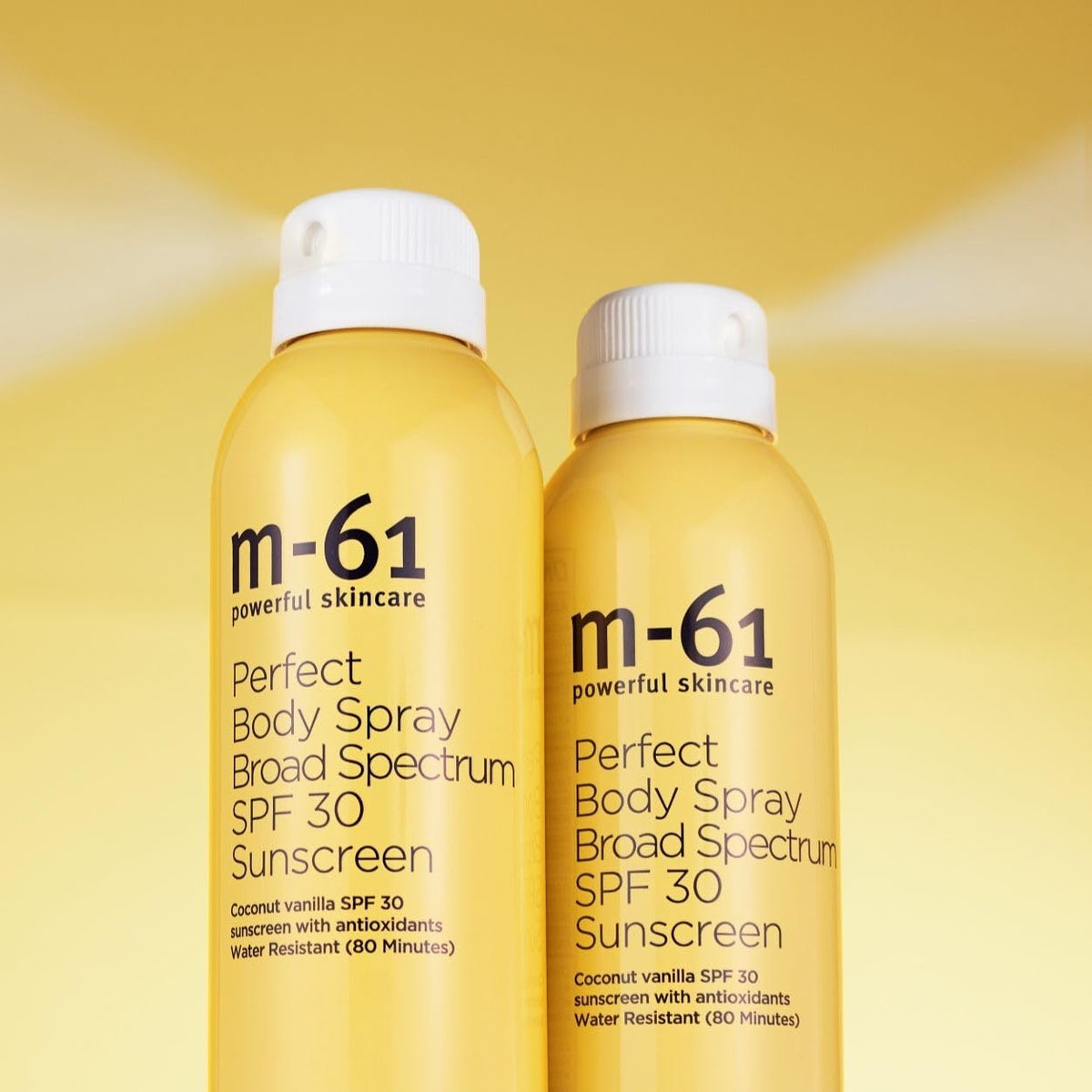 m-61 being sprayed on arm demonstrating fast absorbency and hydration