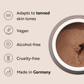 M. Asam mousse swatch on medium skin showing natural mattifying coverage result