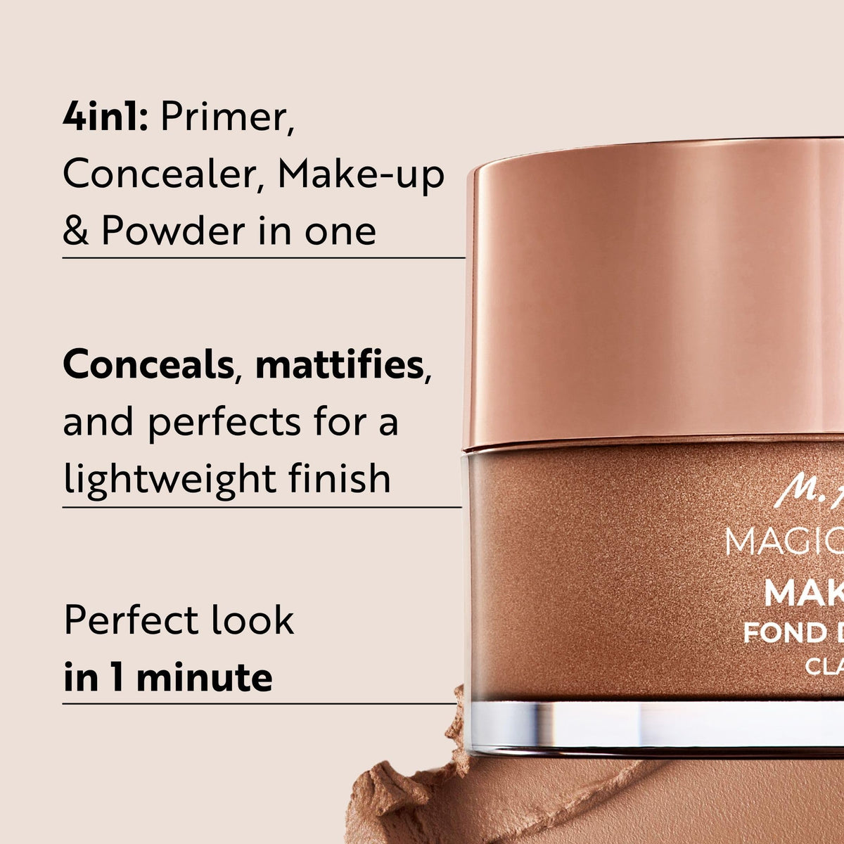 M. Asam mousse texture closeup highlighting silky, lightweight finish benefit