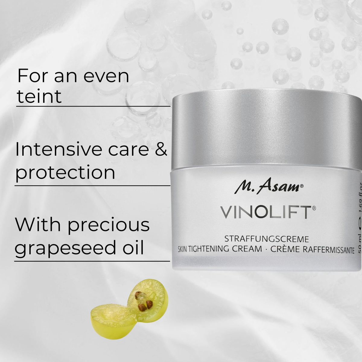 M. Asam cream texture close-up demonstrating rich consistency and easy spreadability