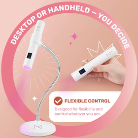 M GlamCure GO in handheld mode showing portable use for targeted nail work
