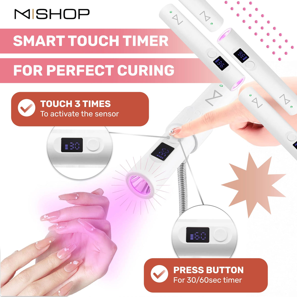 M GlamCure GO size comparison with hand to show portability and easy storage