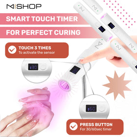 M GlamCure GO size comparison with hand to show portability and easy storage