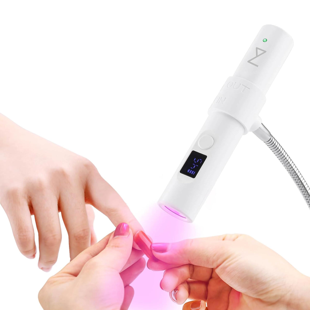 M GlamCure GO touch screen closeup displaying timer controls for precise curing